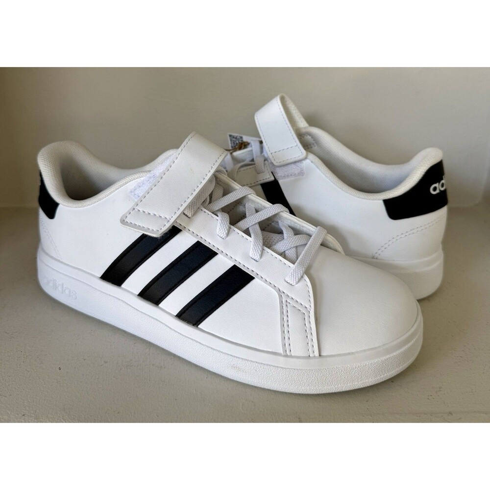 NWT Size 5 Adidas Grand Court 2.0 EL K Children Shoes White Black
